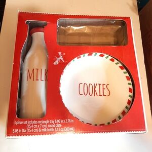 🔥Holiday Time Santa Cookies Plate and Milk Bottle 2 Piece Set Missing One Item